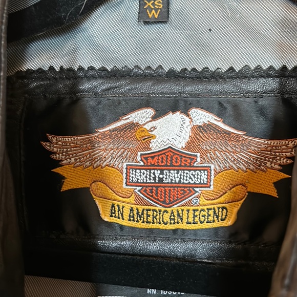 Harley Davidson heavy black leather jacket with silver studding. XS - Picture 3 of 9